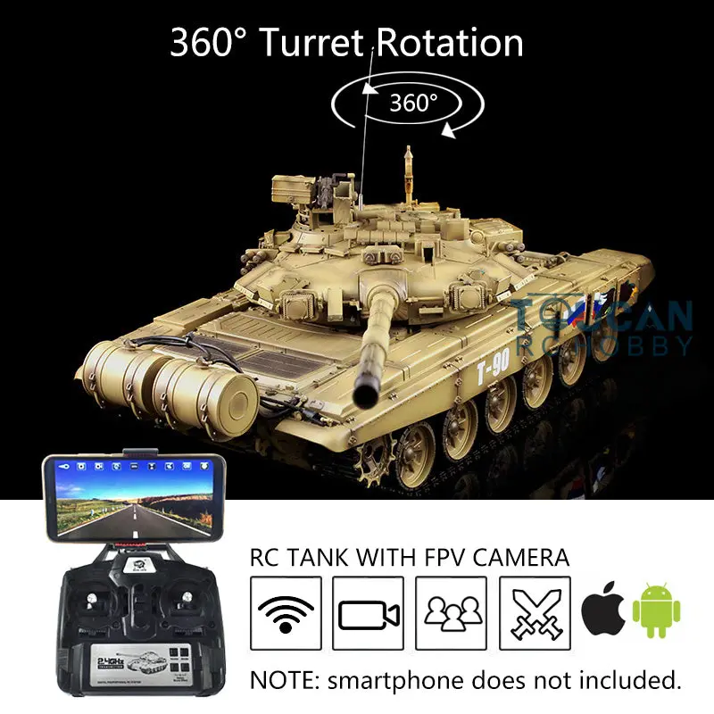 Henglong 7.0 1:16 Scale Russian T90 RTR RC Tank 3938 Model FPV 360Degrees Turret Steel Gearbox Plastic Return Rollers Wheels Tracks