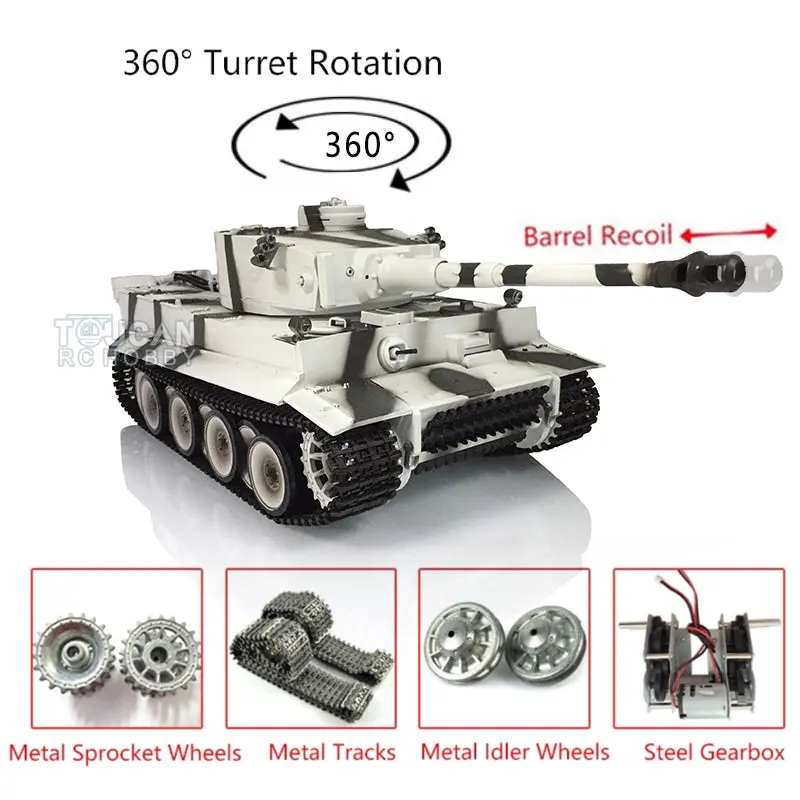 Henglong 1/16 7.0 Upgraded German Tank 3818 Radio Control Tiger I RC Tank W/ 360Degrees Turret Barrel Recoil Metal Idler Sproket Tracks
