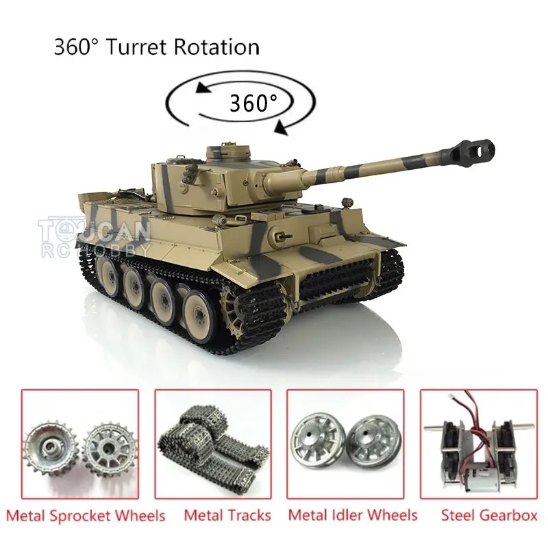 Henglong 1/16 Upgraded German Tank 3818 Radio Control Tiger I RC Tank 7.0 W/ 360Degrees Rotating Turret Metal Idler Sproket Tracks