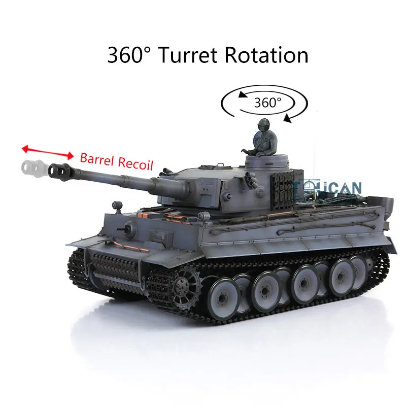 Henglong 1/16 Radio Control Tank Plastic Tiger I German Tank 3818 RC Tank 7.0 Ver w/ 360Degrees Rotating Turret Barrel Recoil Smoking