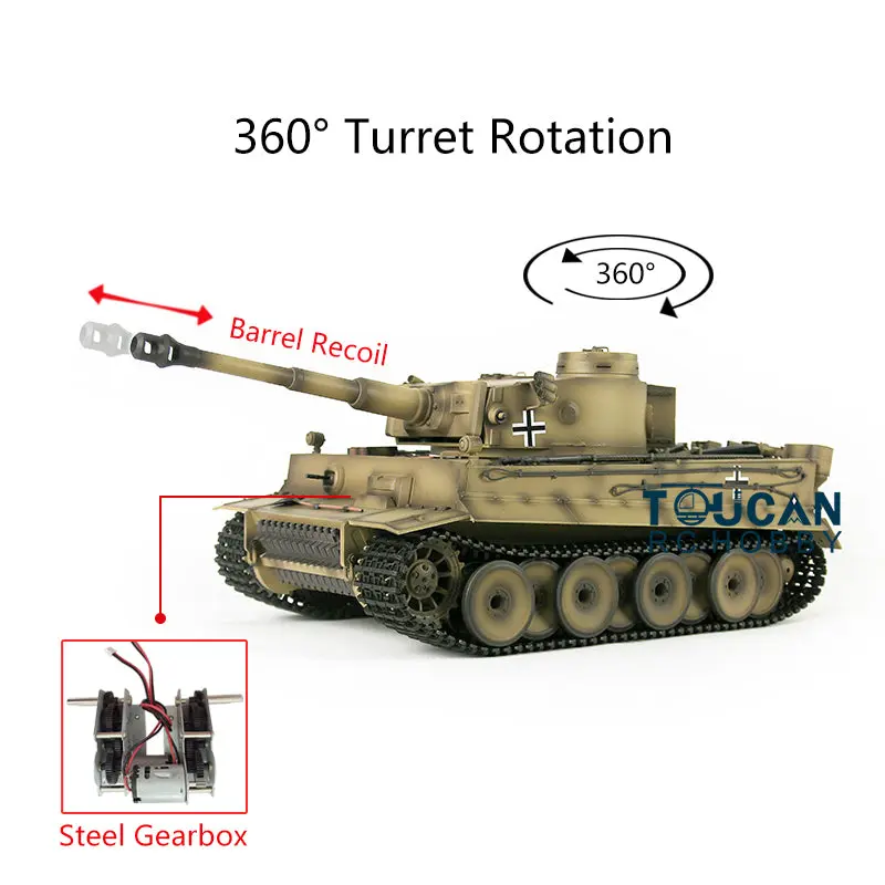 Henglong 1/16 Plastic German Tank 3818 Tiger I RC Tank 7.0 Version Battle Tank w/ 360Degrees Rotating Turret Barrel Recoil Steel Gearbox