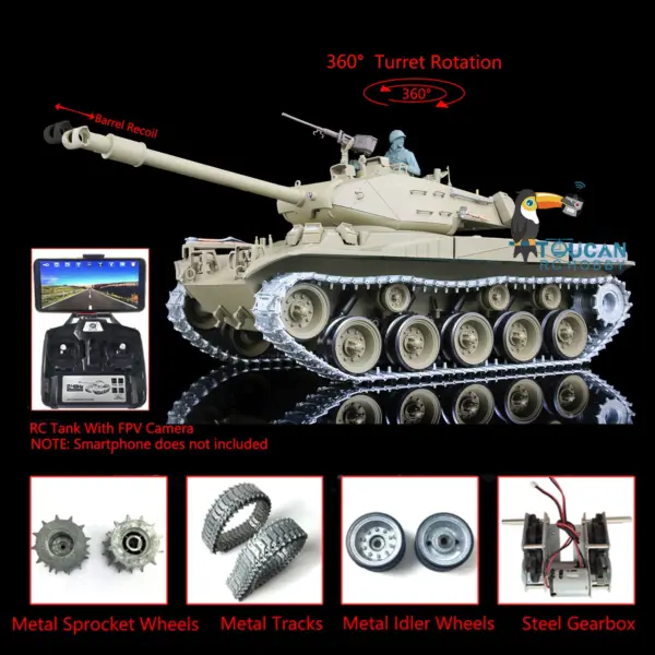 Henglong 1/16 7.0 Upgraded RC Tank 3839 Walker Bulldog w/ 360Degrees Rotating Turret Barrel Recoil Metal Tracks Sproket FPV Gearbox