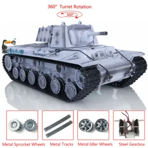 Henglong 1/16 Scale 7.0 Upgraded Soviet KV-1 RTR RC Tank 3878 W/ 360Degrees Rotating Turret Metal Idler Sproket Wheels Engine Sound