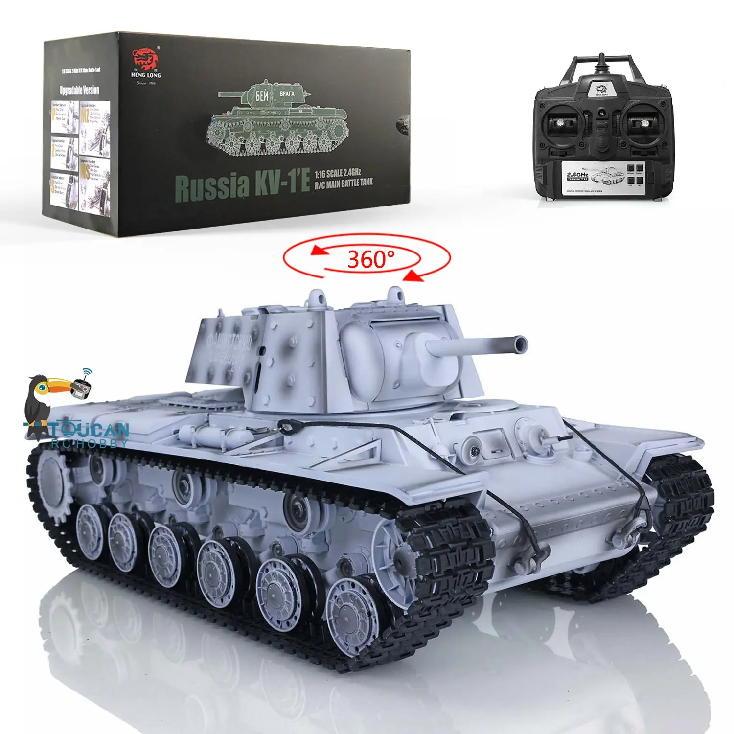 Henglong RC Tank 1/16 7.0 Plastic 3878 Soviet Union KV-1 w/ FPV 360Degrees Rotating Turret Steel Gearbox BB Shooting Sound Effect 2.4Ghz