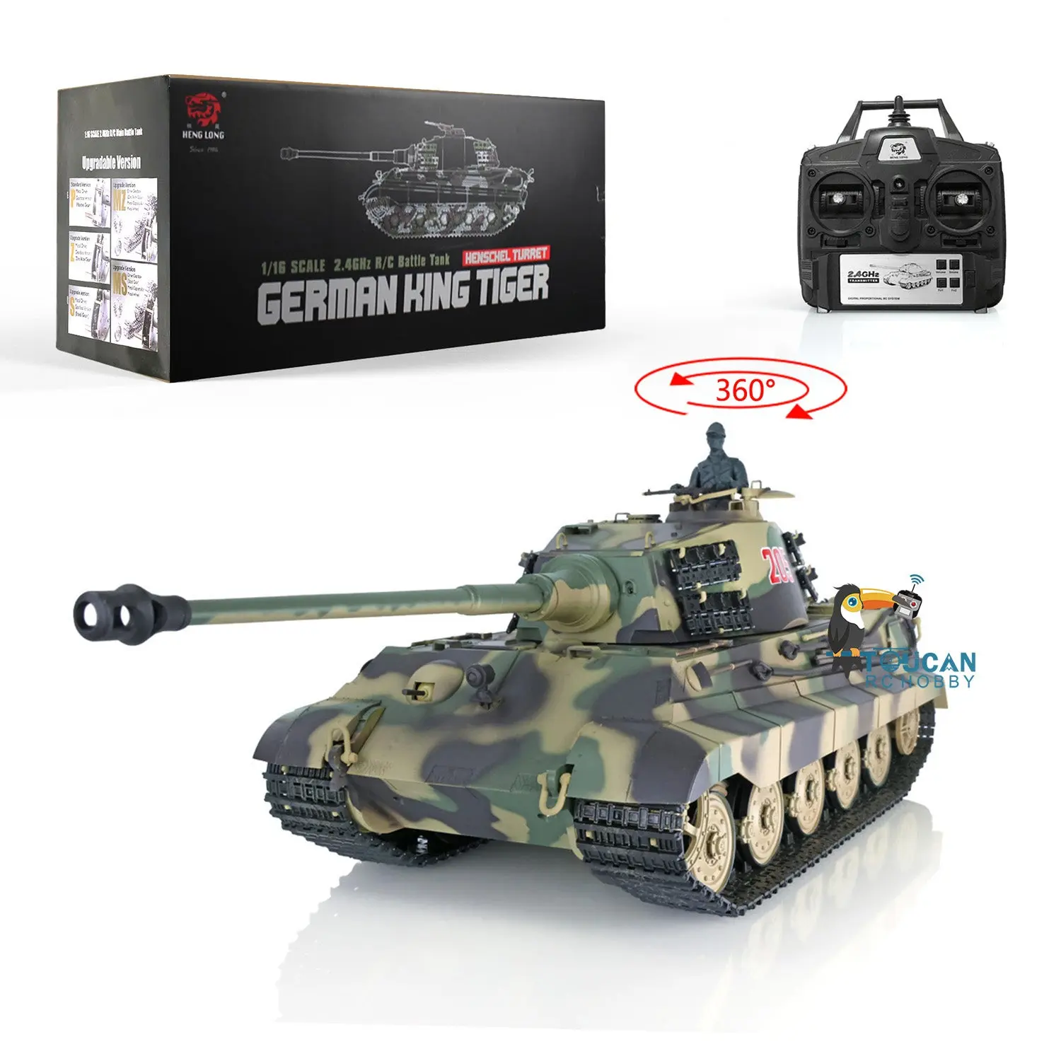 Henglong 1/16 Scale RC Tank German King Tiger 3888A 7.0 Plastic Tank w/ 360Degrees Rotating Turret BB Shooting w/o Barrel Recoil