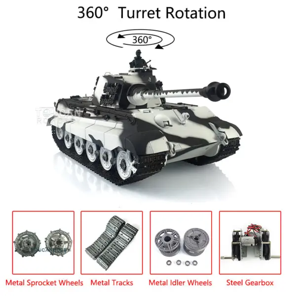 Henglong 1/16 7.0 Radio Control Tank German King Tiger Upgraded 3888A RC Tank W/ 360Degrees Rotating Turret Metal Tracks BB Shooting