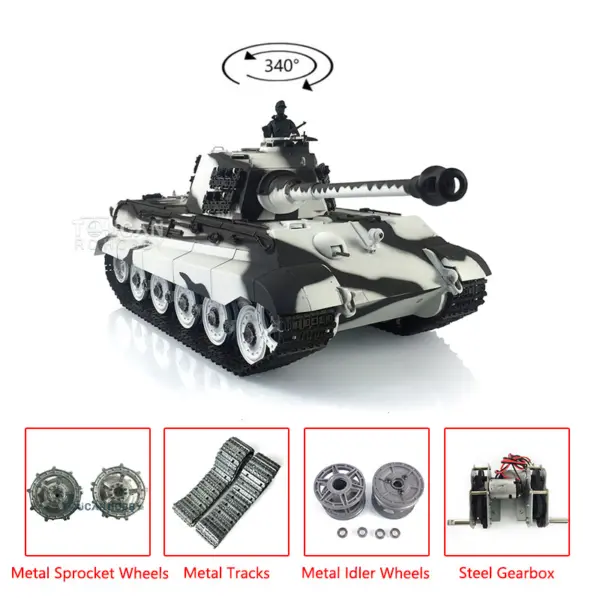 Henglong Remote Control Tank 3888A 1/16 7.0 German King Tiger RTR RC Tank w/ Metal Idler Sproket Wheels Track w/o Barrel Recoil