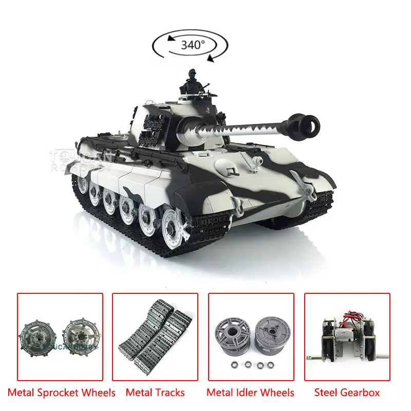 Henglong Remote Control Tank 3888A 1/16 7.0 German King Tiger RTR RC Tank w/ Metal Idler Sproket Wheels Track w/o Barrel Recoil