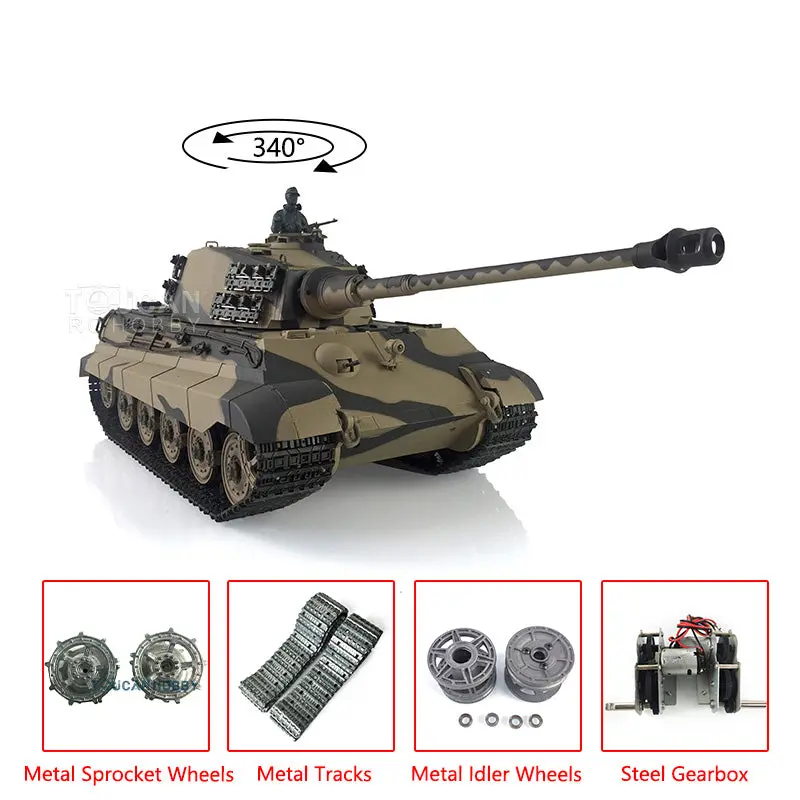 Henglong Remote Control Tank 3888A 1/16 7.0 German King Tiger RTR RC Tank w/ Metal Idler Sproket Wheels Track w/o Barrel Recoil