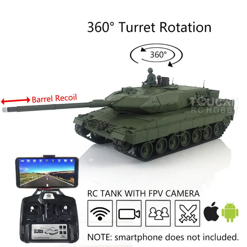 Henglong 1/16 7.0 Version Customized Leopard2A6 RC Tank 3889 w/ Metal Tracks FPV Barrel Recoil BB Shooting 360Degrees Rotating Turret