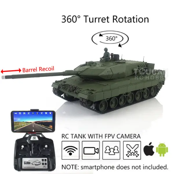 2.4Ghz Remote Control Henglong 1/16 7.0 Upgrade FPV German Leopard2A6 Military RC Battle Tank 3889 Festival Gifts Collection