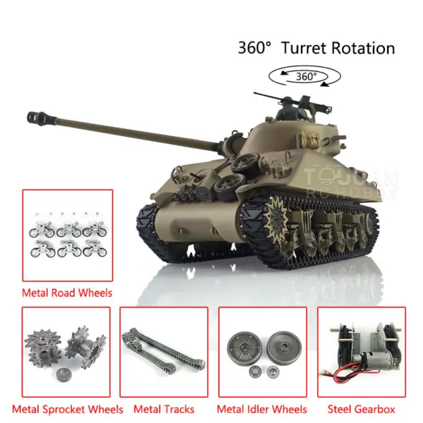 Henglong 1/16 RC Tank Customized TK7.0 M4A3 Sherman Remote Control Tank 3898 w/ 360Degrees Rotating Turret Metal Road Wheel Tracks