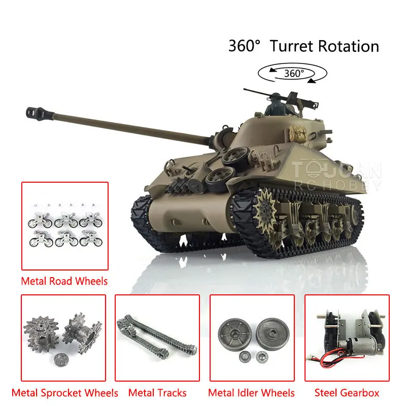 Henglong 1/16 RC Tank Customized TK7.0 M4A3 Sherman Remote Control Tank 3898 w/ 360Degrees Rotating Turret Metal Road Wheel Tracks