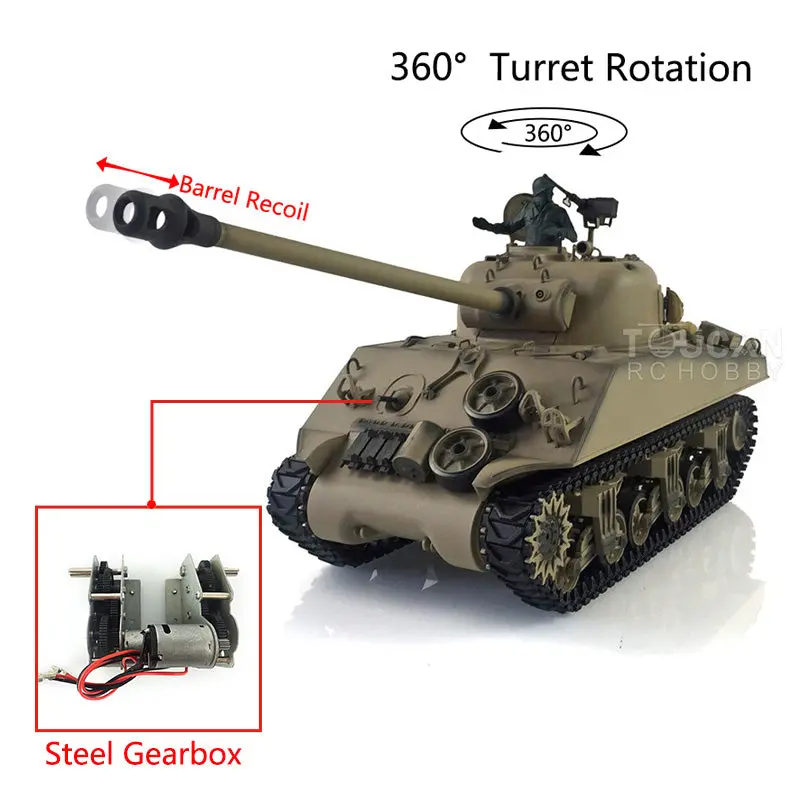 Henglong 1/16 7.0 RC Tank Plastic M4A3 Sherman 3898 w/ 360Degrees Rotating Turret Barrel Recoil Remote Control Tank Outdoor Tank 2.4G