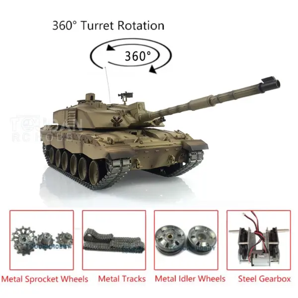 Henglong 7.0 1:16 British Challenger II RC Tank 3908 RTR Model W/ 360Degrees Turret Speaker Smoke Unit Metal Tracks Steel Gearbox