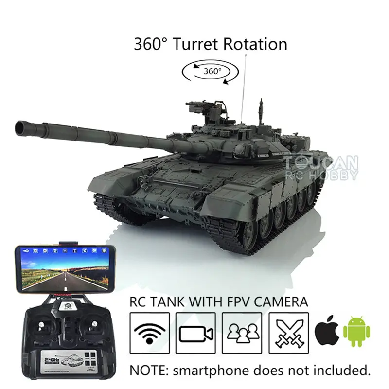 Henglong 7.0 Customized FPV Russian T90 1/16 RTR RC Tank 3938 Model 360Degrees Turret Metal Tracks Wheels IR BB Shooting Unit