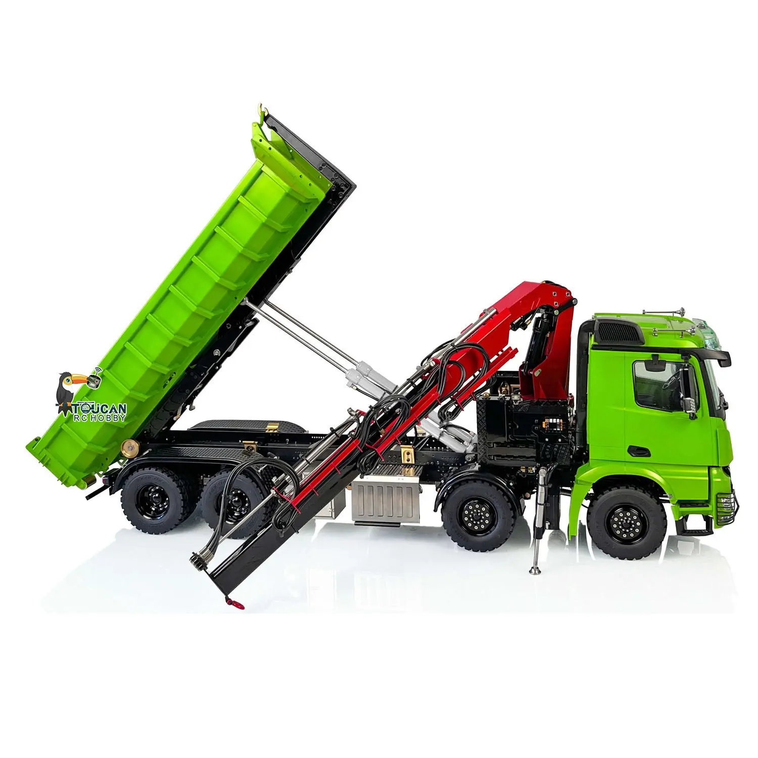 1/14 LESU 8x8 RC Metal Painted and Assembled Hydraulic Crane Dumper Tipper Truck RTR Electric Dump Car Servo Motor ESC