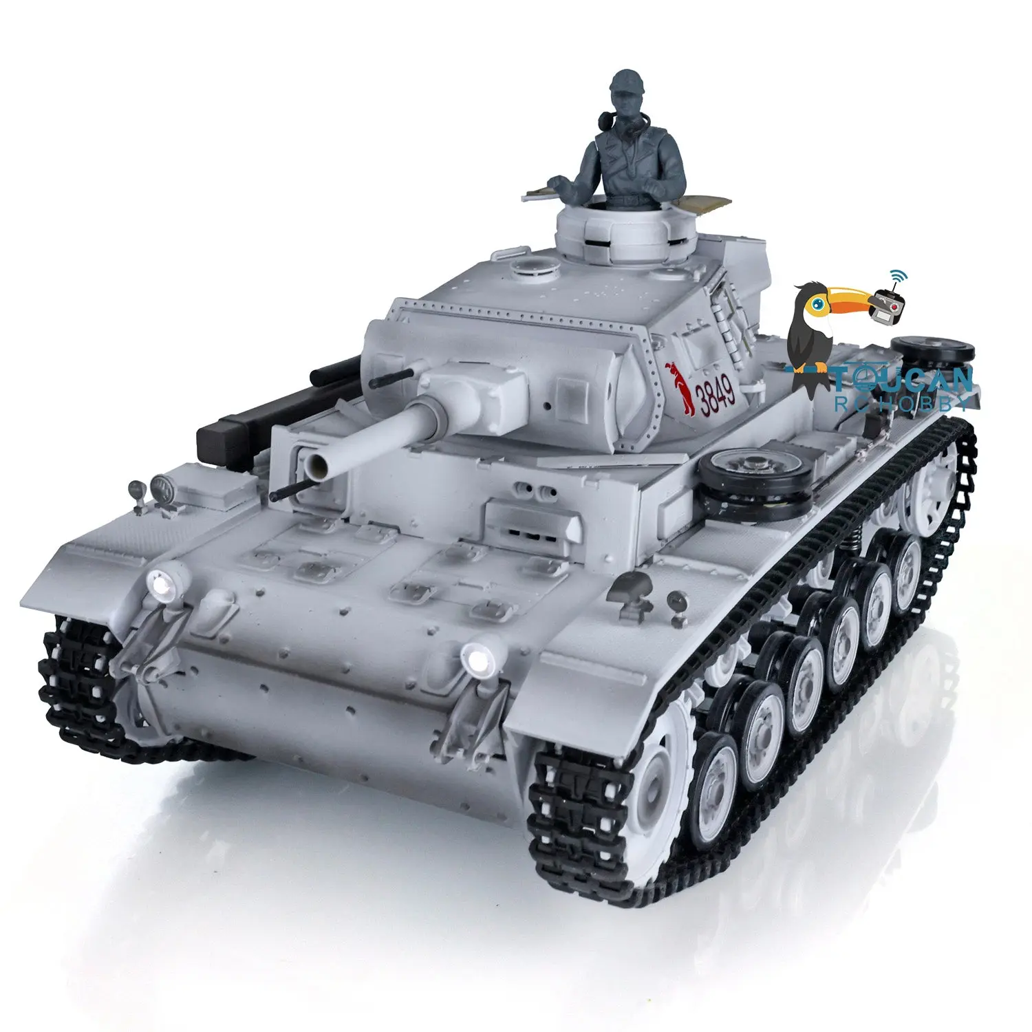 Henglong 1/16 Snow 7.0 Customized Panzer III H RTR RC Tank 3849 Metal Wheels Tracks Barrel Radio Controller 360 Degree Turret Rotation Infrared Combating Transmitter Receiver