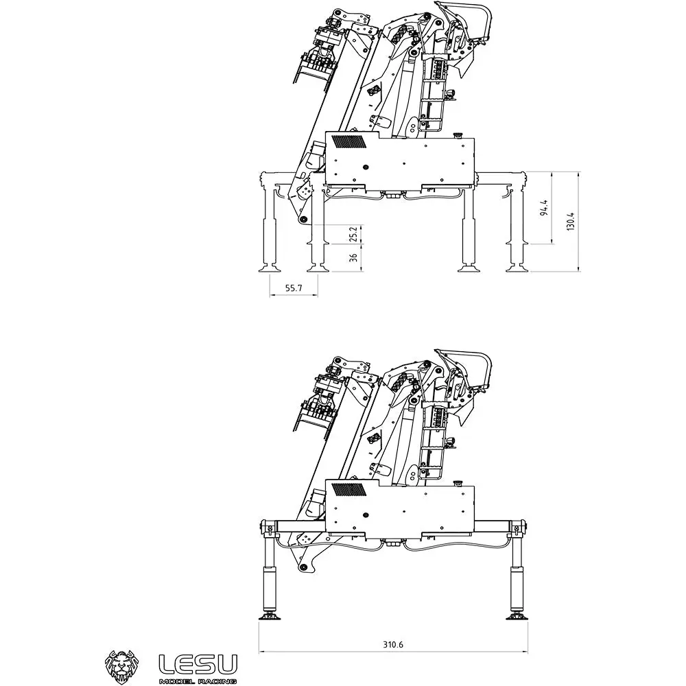 LESU Metal Hydraulic Timber Crane for 1/14 RC Log Trailer Radio Controlled Wood Tractor Truck Car Optional RTR/KIT Ver