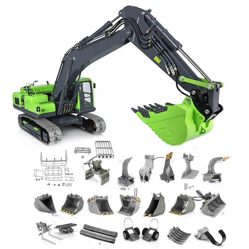 LESU 1/14 PC360 RC Hydraulic Excavator Metal Tracks Ripper Pump Grab Bucket fork Bucket Crusher Trailer Digging Tool Rack