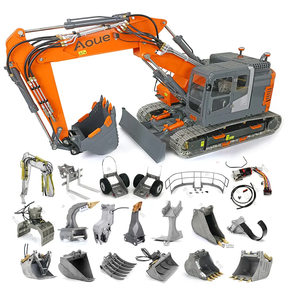 LESU 1/14 Metal Hydraulic RC Excavator Aoue ET26L Three-Section Arm Tracks Pump Fence Liquid Crystal Display Selector Grab Bucket