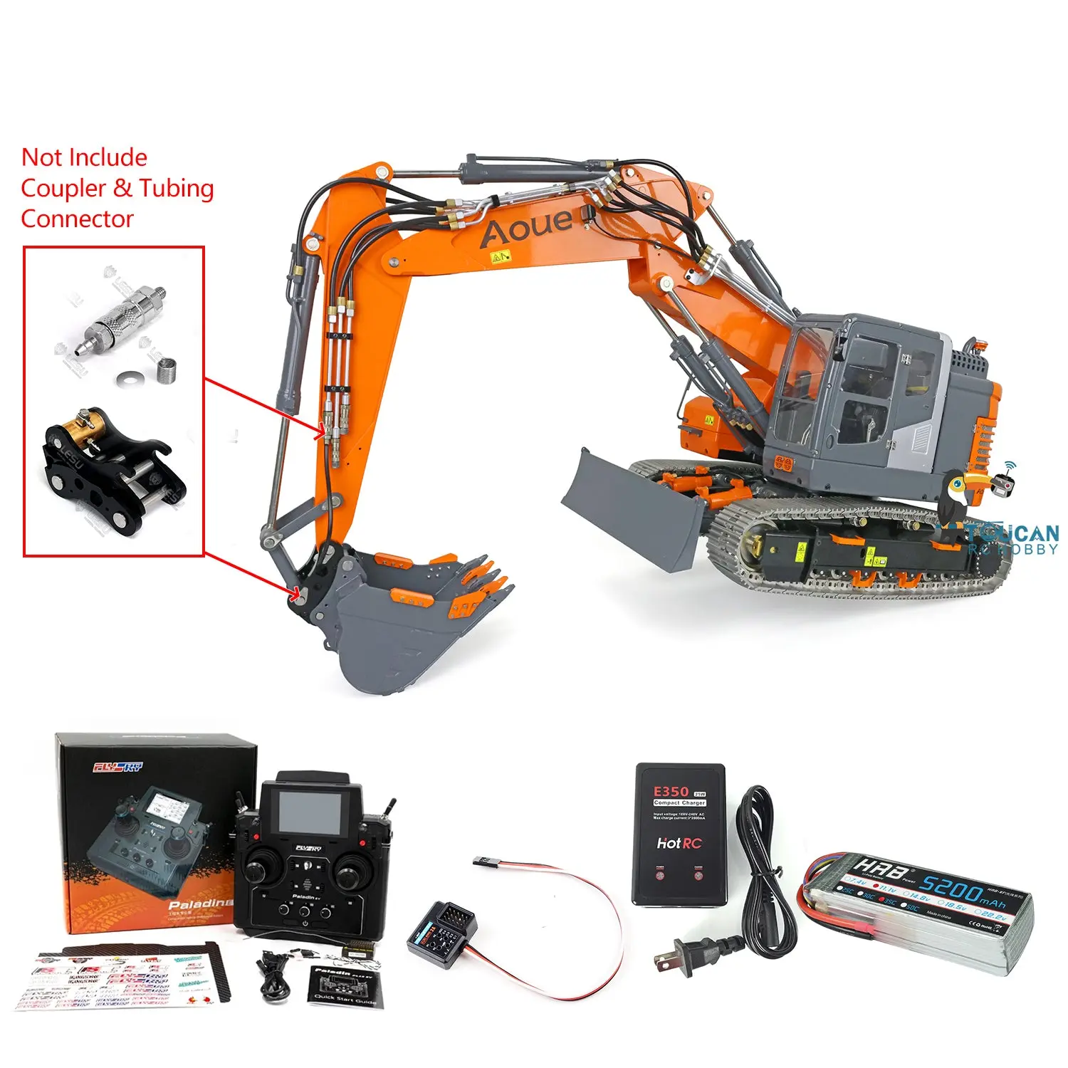 LESU Painted 1/14 Metal Aoue ET26L Hydraulic RC Excavator Three-section Ripper Bucket Tree Digging Tool Compactor Trailer Crusher