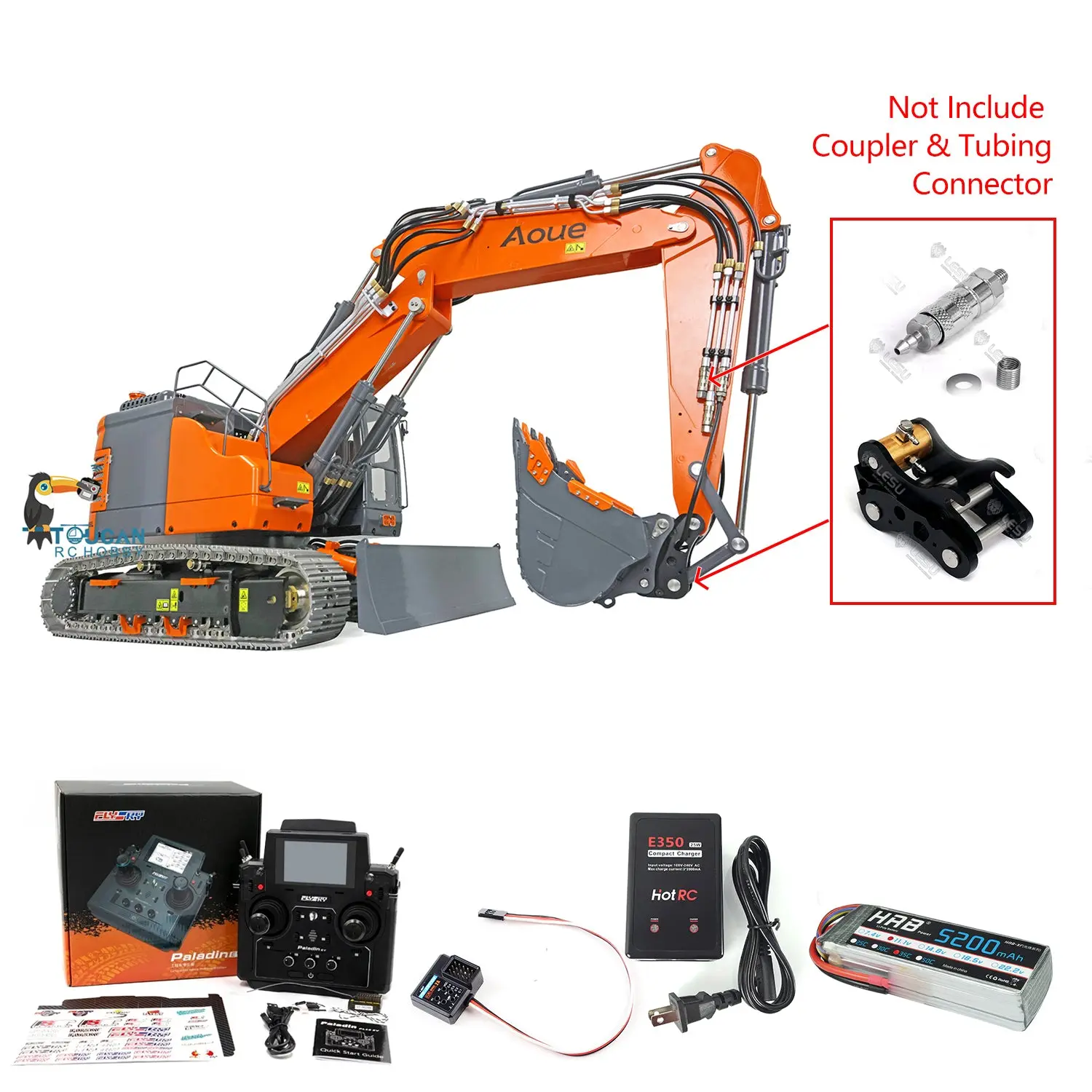 LESU Painted 1/14 Metal Aoue ET26L Hydraulic RC Excavator Three-section Ripper Bucket Tree Digging Tool Compactor Trailer Crusher