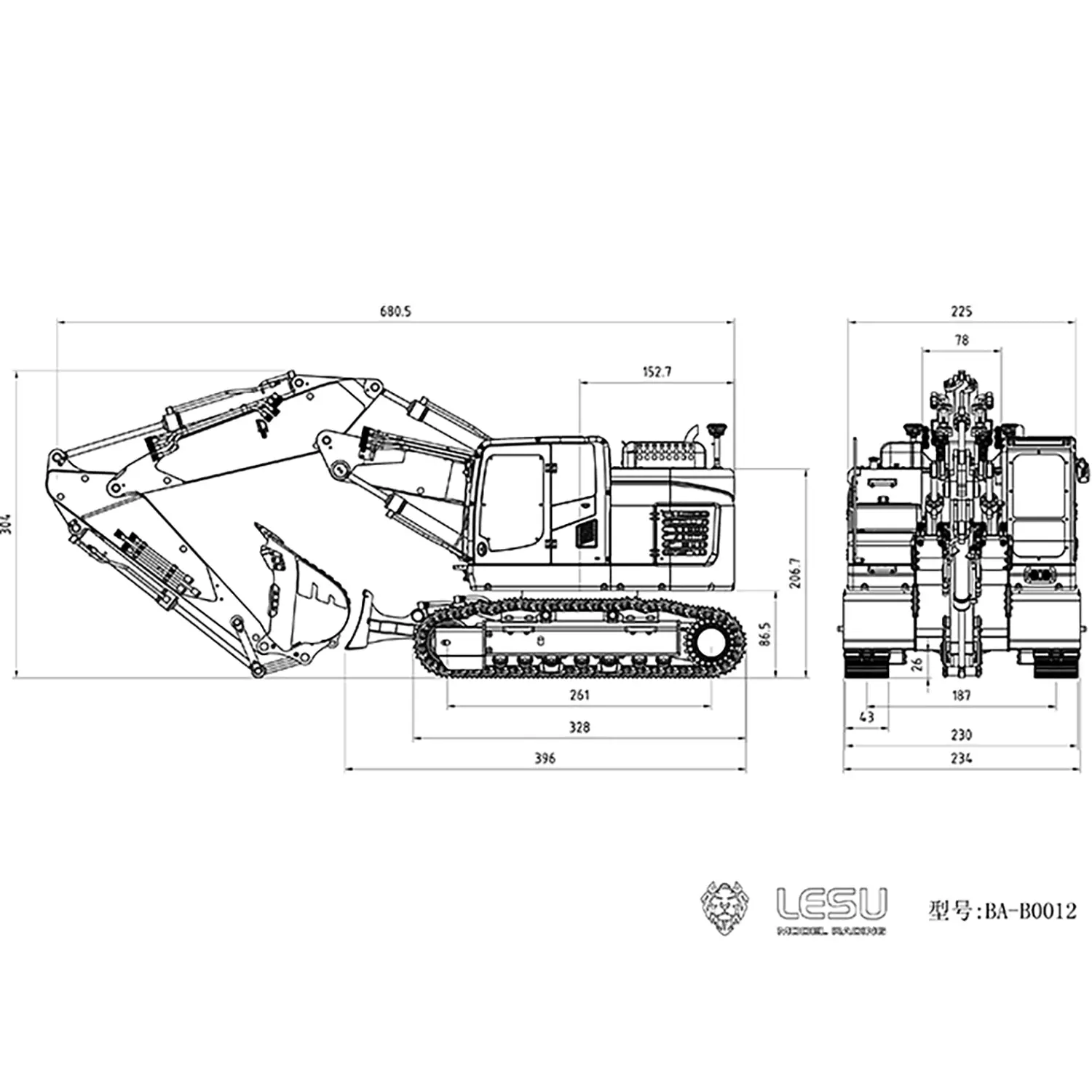 LESU Painted 1/14 Metal Aoue ET26L Hydraulic RC Excavator Three-section Ripper Bucket Tree Digging Tool Compactor Trailer Crusher