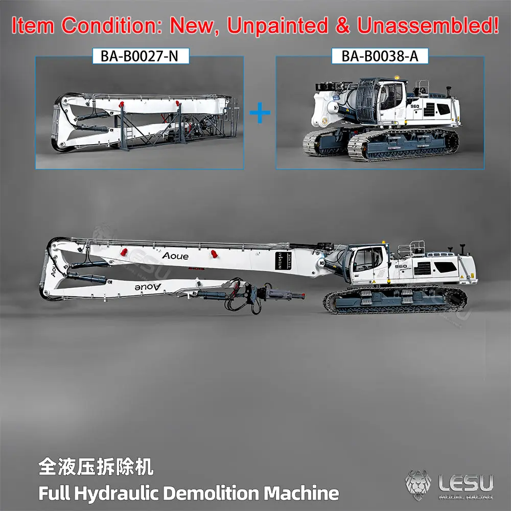 LESU Metal 1/14 RC Full Hydraulic Excavator LR960 KIT DIY Demolition Arm Model Light Unassembled Unpainted Emulated Hobby Car