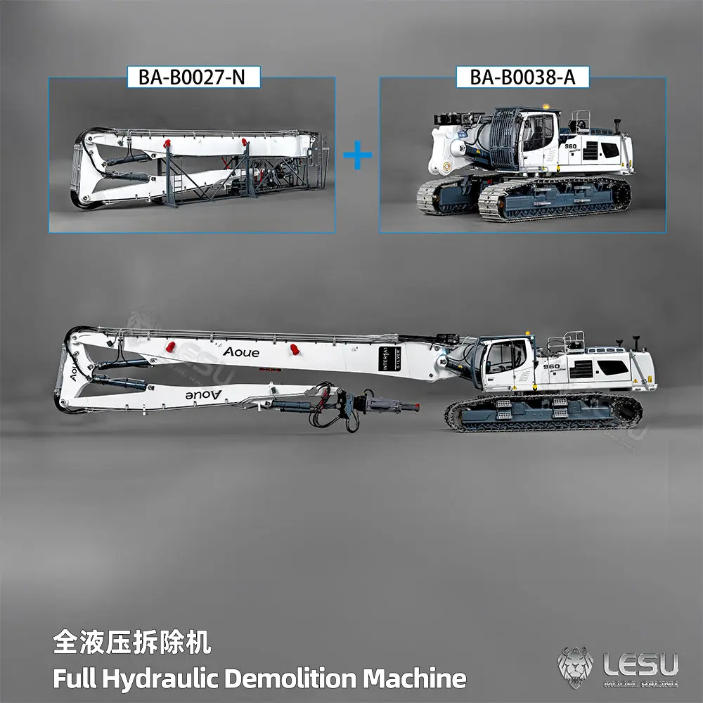 Heavy Machine 1/14 RC Full Hydraulic Demolition Excavator LESU Aoue LR960 Finished Digger Model PNP Pump 13CH Valve Demolition Arm