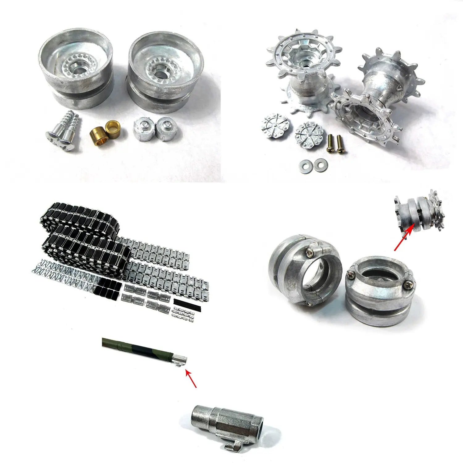 1:16 Mato Leopard2A6 Radio Control RTR Tank Model Metal Spare Parts Tracks Rubber Pads Barrel Muzzle Sprockets Idlers W/ Bearings