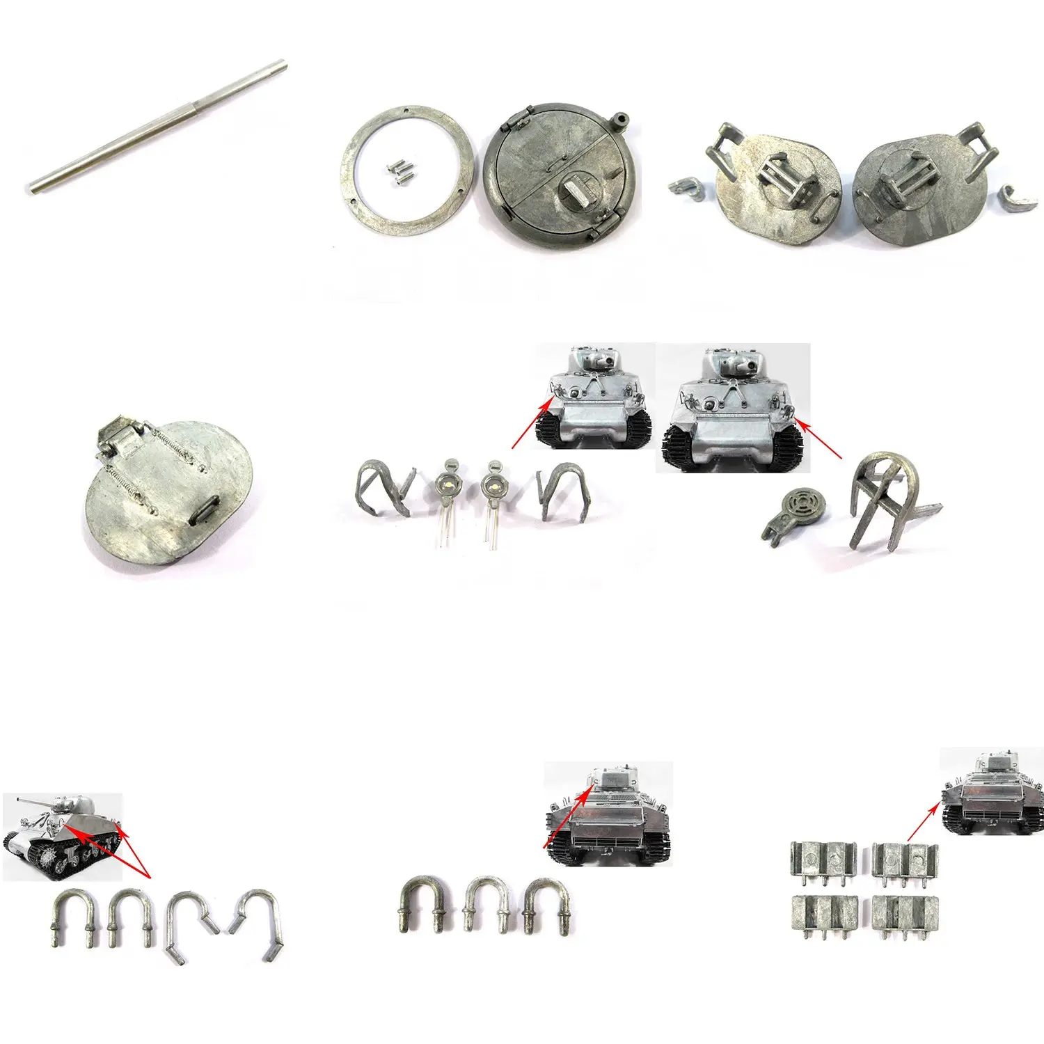 1/16 Mato Metal Part Barrel Split Hatch Cupola Guards LED Headlights Horn Handrails Tracks Holders Sherman RTR Remote Control Tank