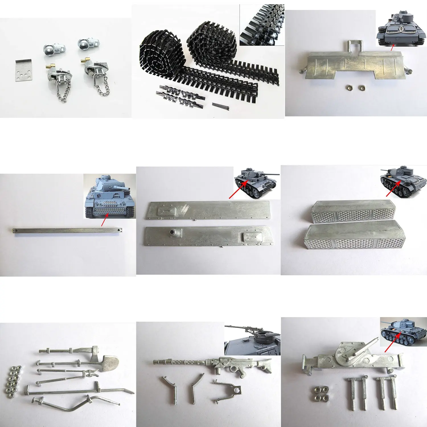 Mato 1/16 Radio Controlld RTR Tank German Panzer III Metal Air Intake Box Machine Gun Exhaust Lifting Jack Tracks Tensioners Part
