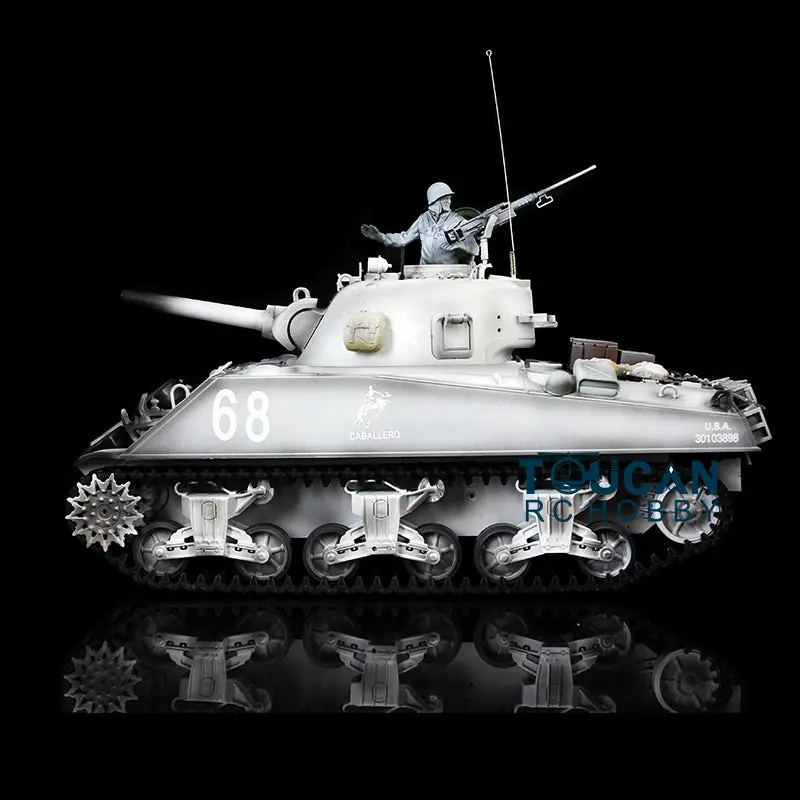 Henglong 1/16 7.0 Upgraded M4A3 Sherman RC Tank 3898 Metal Tracks Barrel Recoil Metal Tracks Idler Sproket Wheels Smoking Gearbox