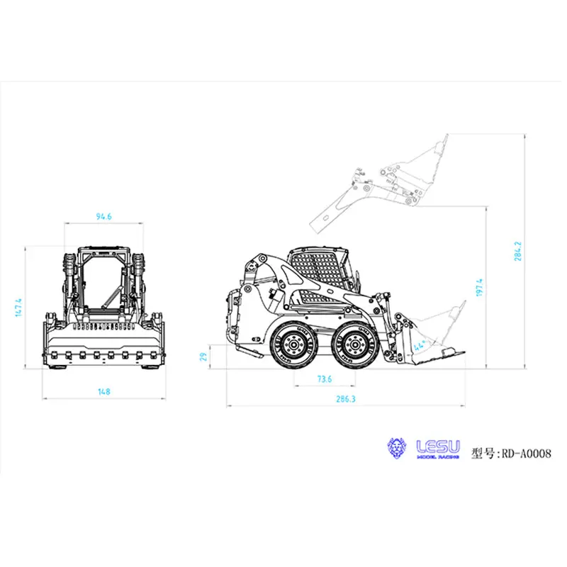 LESU 1/14 Metal RC Loader Aoue-LT5H Hydraulic Wheeled Skid-Steer Construction Vehicle Model Light Sound DIY Wheels Hubs fork Bucket Gripper Ripper Scarifier Shovel Clamp