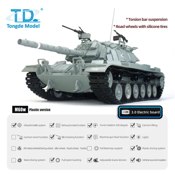 1/16 Tongde Israel RC Panzer Remote Control Infrared Battle Tanks Military Model M60W ERA Painted Car 320 Rotation BB Shooting DIY