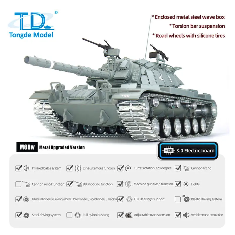 1/16 Tongde Israel RC Panzer Remote Control Infrared Battle Tanks Military Model M60W ERA Painted Car 320 Rotation BB Shooting DIY