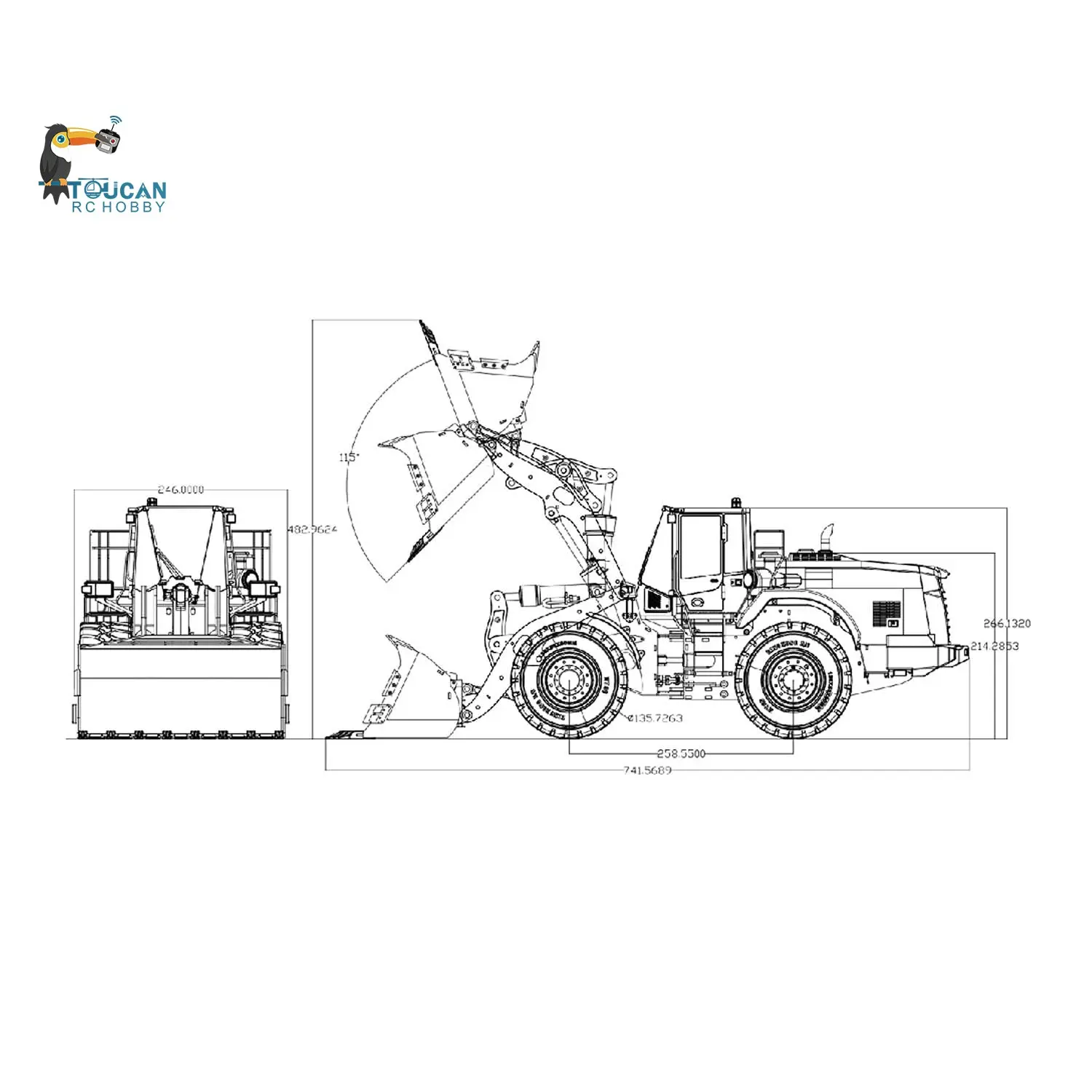 1/14 RC Metal Hydraulic Loader WA480 Remote Control Construction Heavy Machine Quick Coupler Fork Bucket Light Sound ST8 Radio