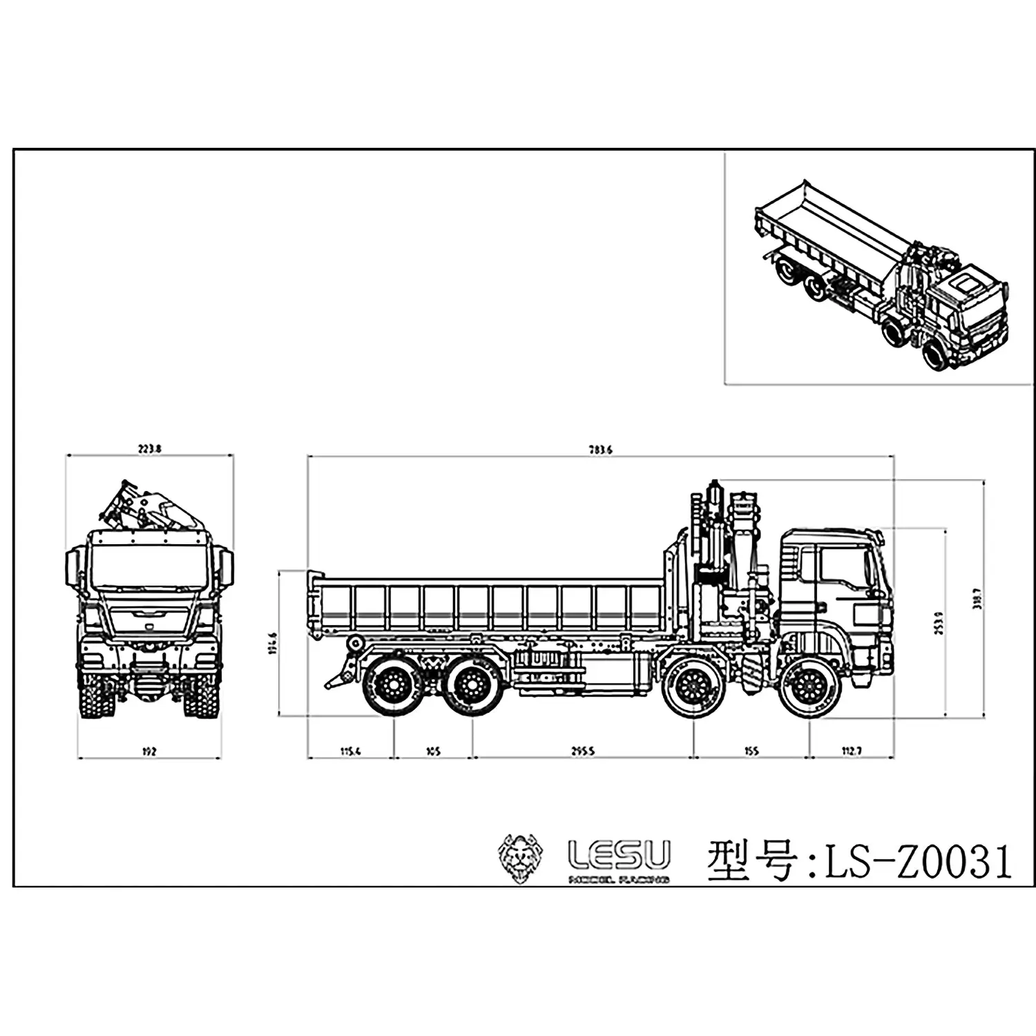 LESU 1/14 8x8 Radio Controlled Metal Roll on/off Hydraulic Truck A0014 Crane Dumper Tipper Reversing Valve Motor Servo ESC DIY Car Model