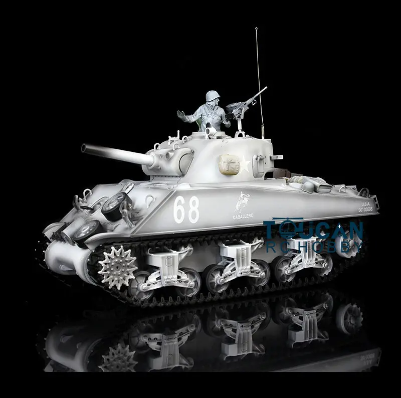 Henglong 1/16 Customized RC Tank 7.0 M4A3 Sherman Remote Control Tank 3898 Barrel Recoil 360Degrees Rotating Turret Metal Road Wheels
