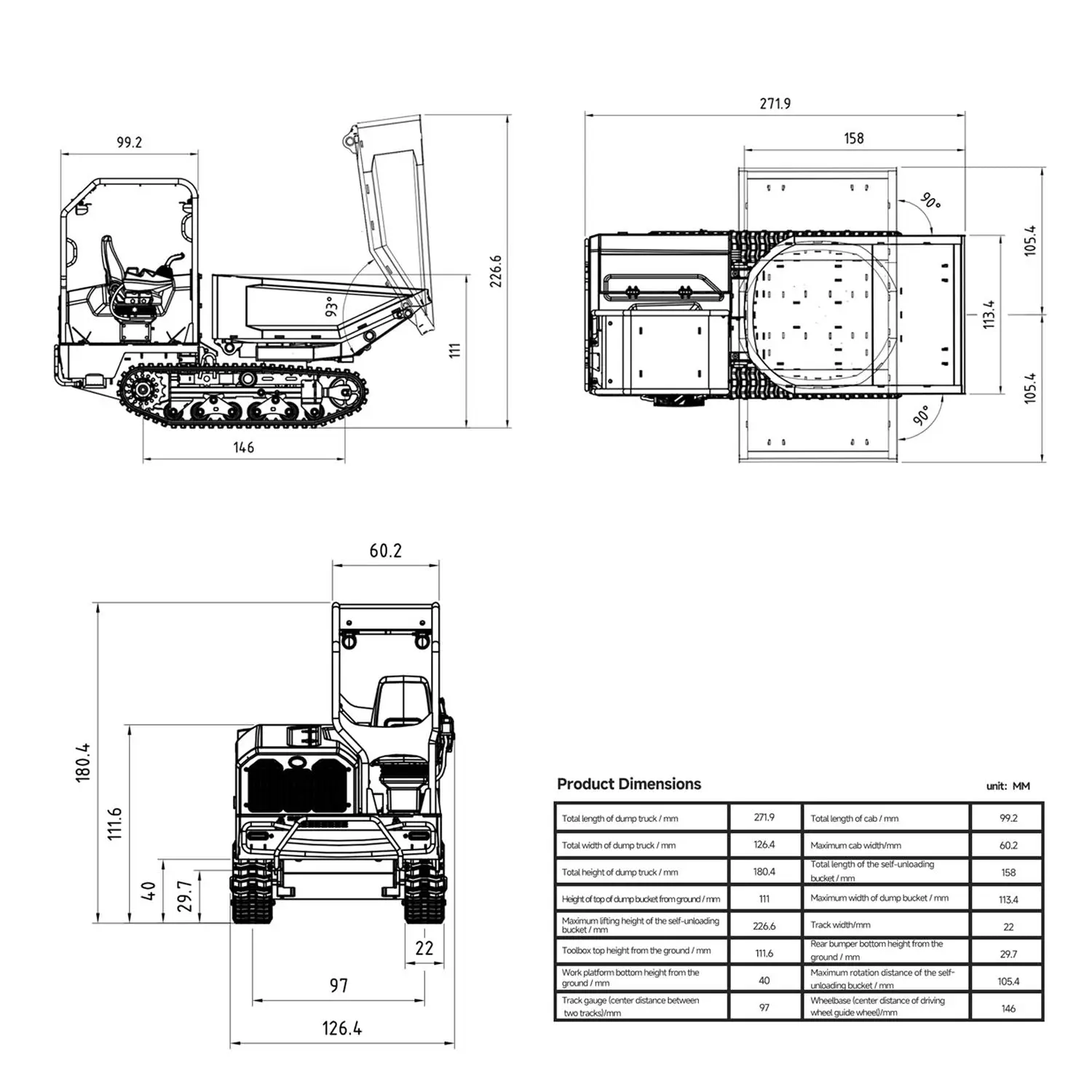1/14 Hydraulic Remote Control Tracked Dumper KC300HR-5 Unpainted KIT LESU Metal RC Tipper Model Light Sound System No Battery