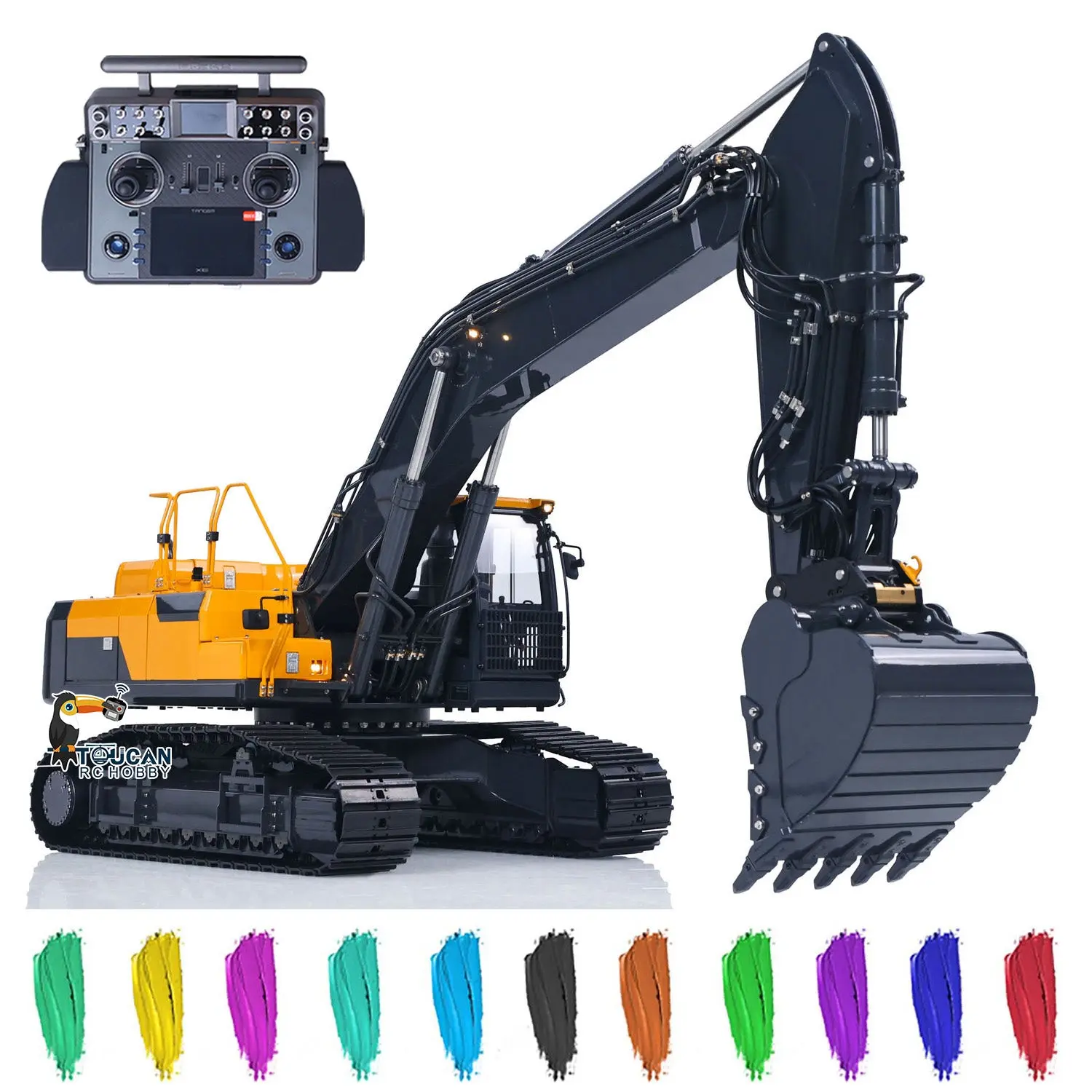 Metal 1/14 Remote Control Excavator E400 Pro 9CH Valves RC Hydraulic Digger Construction Vehicles Stainless Steel Arm Frsky Radio Cooling Fan