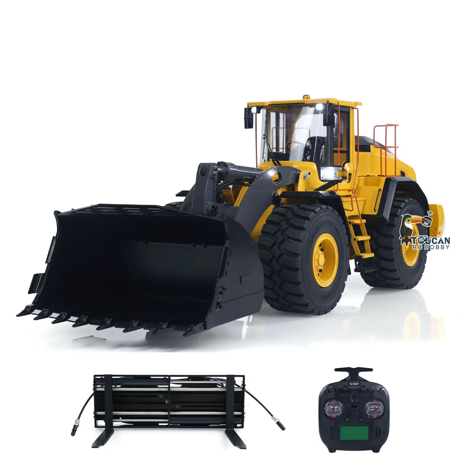 1/14 Metal RC Hydraulic Loader E260L Remote Control Construction Vehicle Flysky ST8 Radio Lock Differential Axle Fork Quick Coupler Light Sound ESC Battery