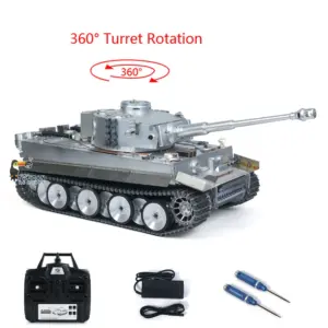 Henglong 1:8 Scale Full Metal German Tiger I RC Heavy Tank 3818 Track Wheel Barrel Recoil 360 Turret Smoke Unit Transmitter BB Firing Sound