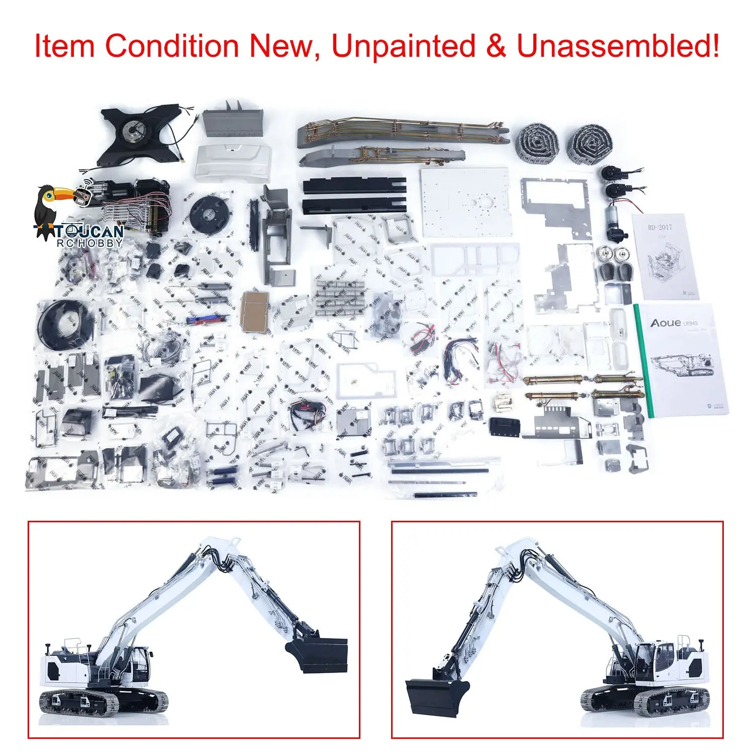 LESU 1/14 Metal RC Excavator AOUE LR945 Long-reach Hydraulic Digger Radio Control Construction Vehicles CNC Light 7CH Valve PL18EV LITE