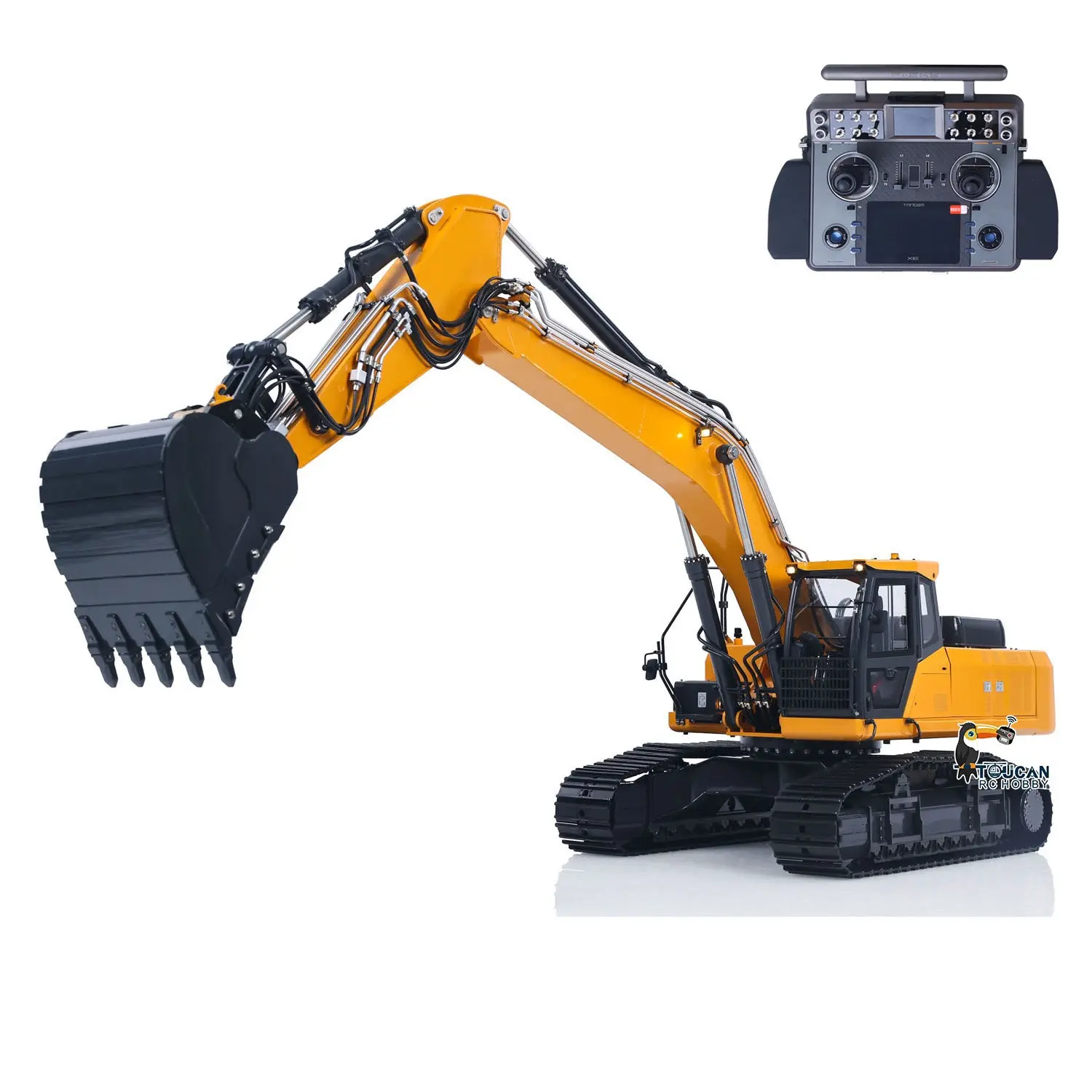 Metal 1/14 Remote Control Excavator E400 Pro 9CH Valves RC Hydraulic Digger Construction Vehicles Stainless Steel Arm Frsky Radio Cooling Fan