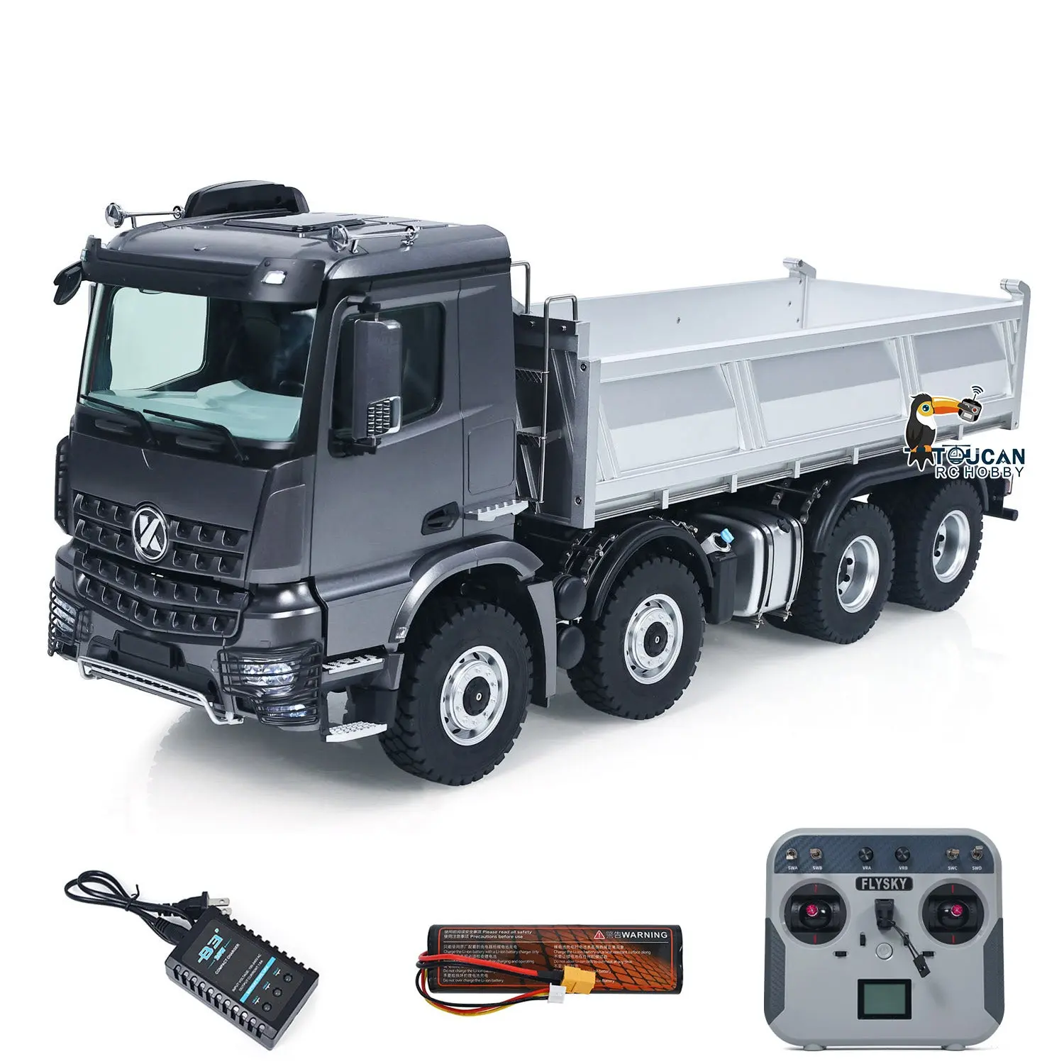 Kabolite 8X8 1/14 RC Dump Truck 5703 Electric Lifting Remote Control Tipper Model 2Speed Gearbox Lights Sound System Battery Charger