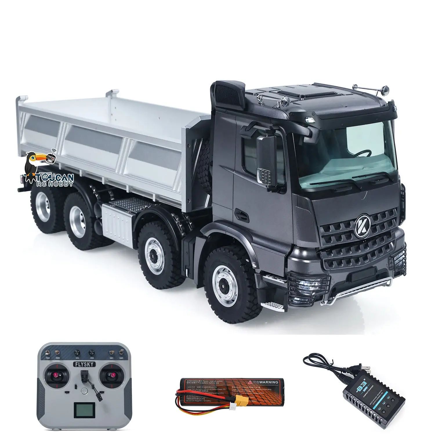 Kabolite 8X8 1/14 RC Dump Truck 5703 Electric Lifting Remote Control Tipper Model 2Speed Gearbox Lights Sound System Battery Charger