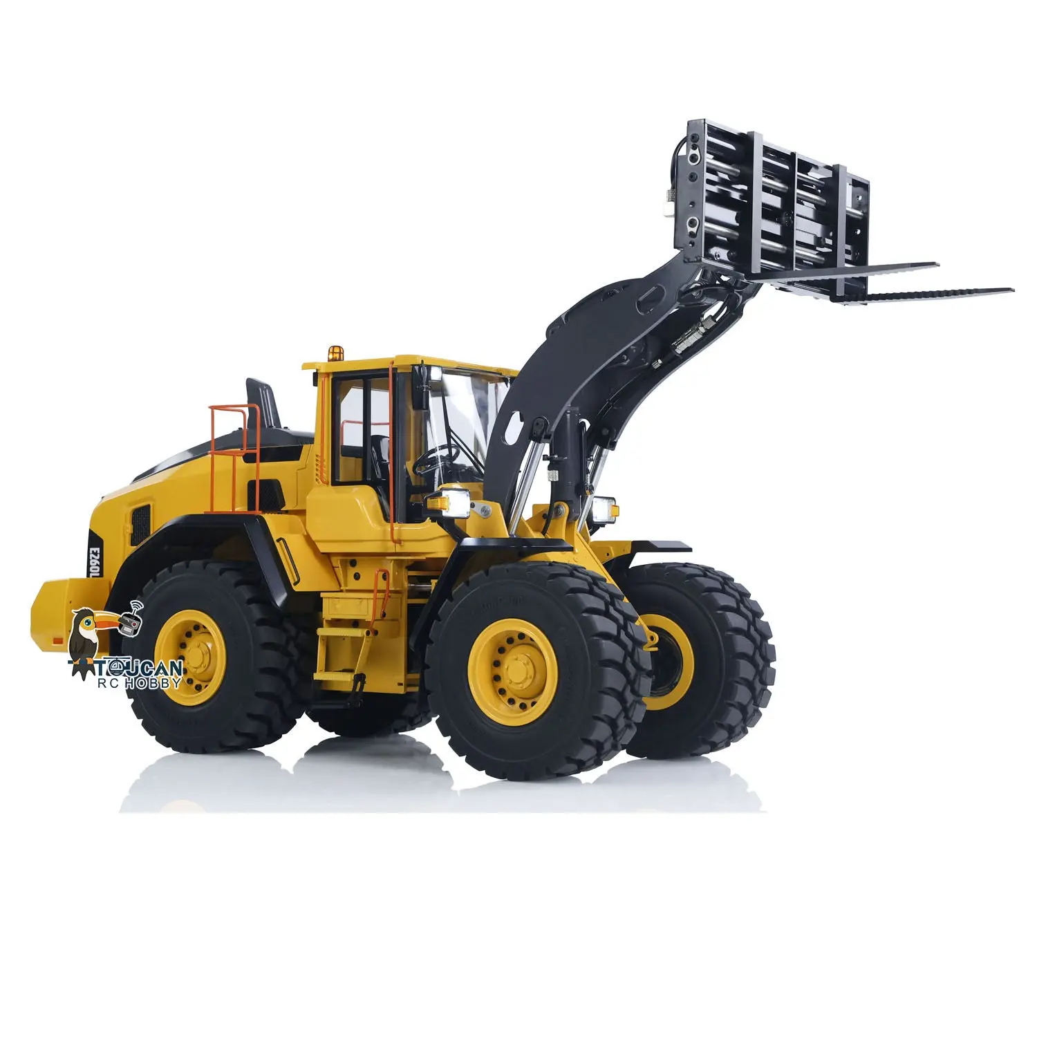 1/14 Metal RC Hydraulic Loader E260L Remote Control Construction Vehicle Flysky ST8 Radio Lock Differential Axle Fork Quick Coupler Light Sound ESC Battery