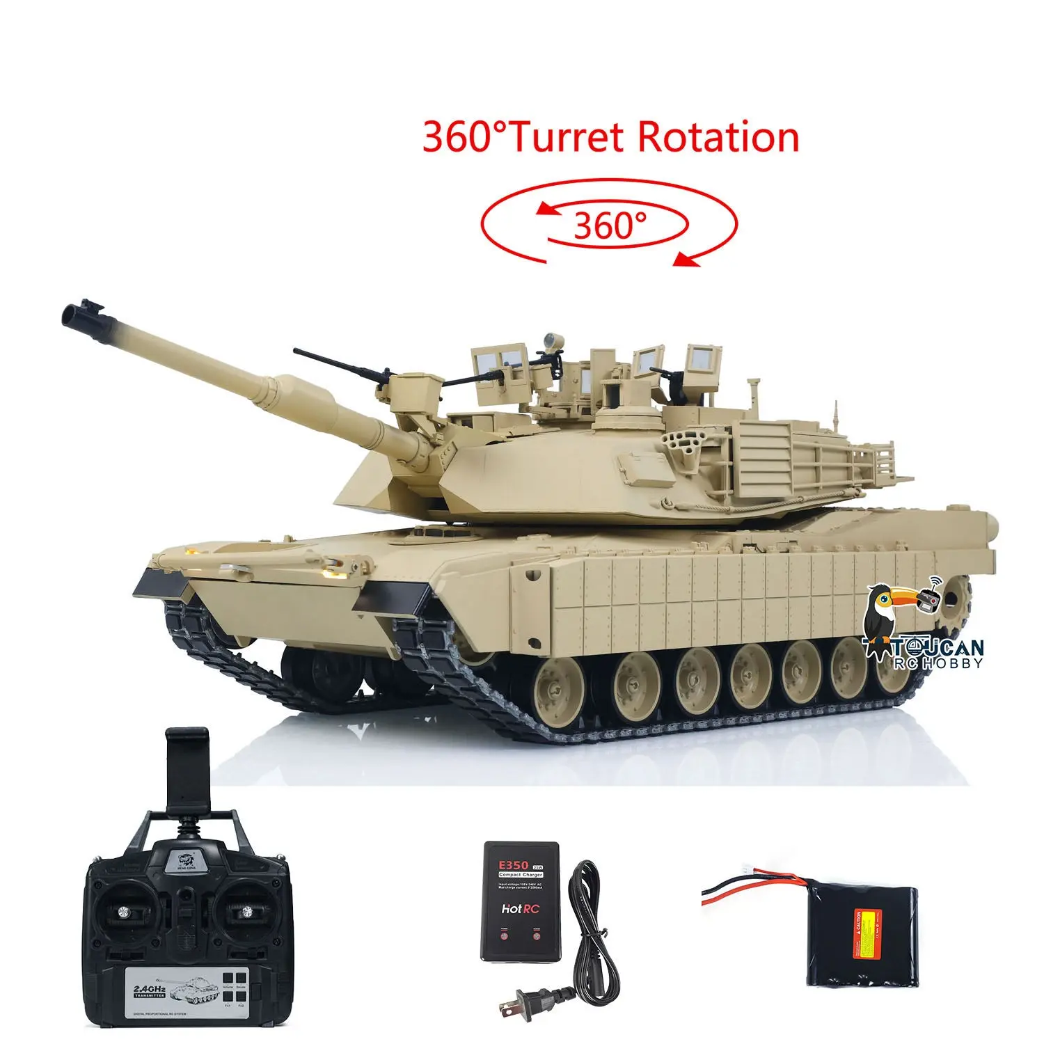 TOUCAN 1/16 Metal RC Tank 3918 Abrams M1A2 TUSK II Dual Flow Gearbox 360 Turret Rotary Infrared Combat Barrel Recoil FPV RTR